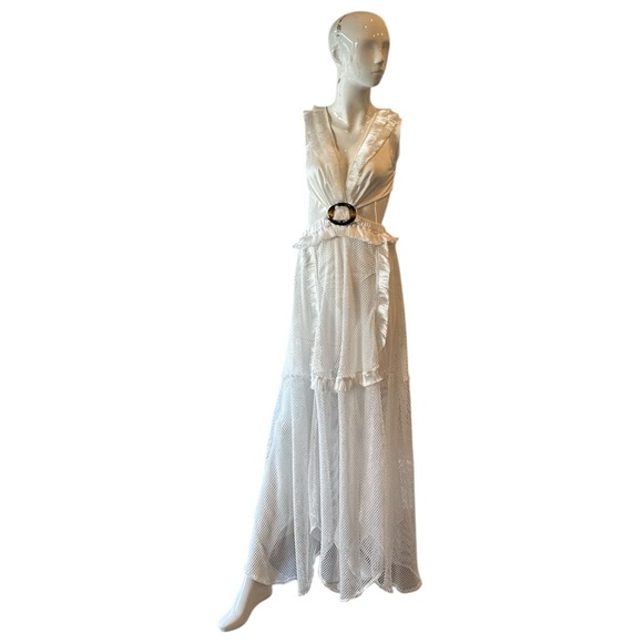 12th Tribe Helena White Mesh Cutout Laceup Back Maxi Dress Size - Picture 4 of 16